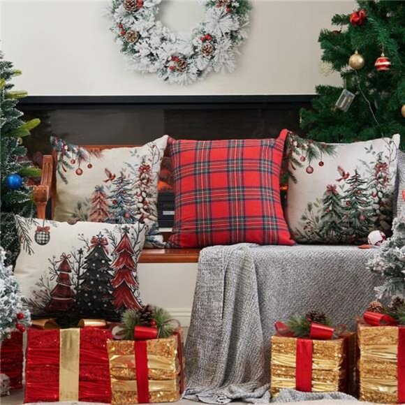 Christmas Pillow Covers 18x18 Inch Set of 2 Christmas Tree Decorations - Picture 5 of 7